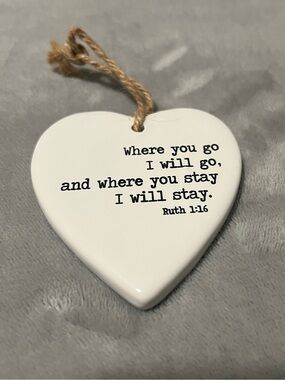 NWOT Ceramic Heart Saying with Bible verse & twine hanger